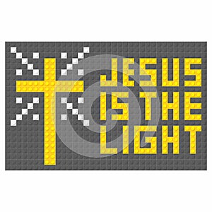 Christian art. Colorful interlocking plastic bricks, plastic construction. Jesus is the light.