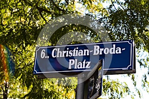 Christian Broda Platz street sign located in 6 district in Vienna, Austria