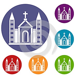 Christian catholic church building icons set