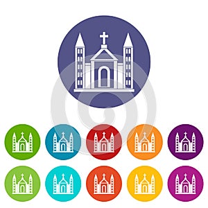 Christian catholic church building set icons