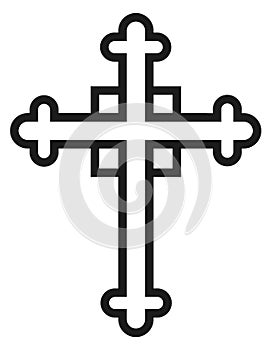 Christian catholic cross. Religious temple line symbol