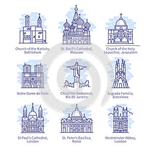 Christian catholic, orthodox church thin icons set