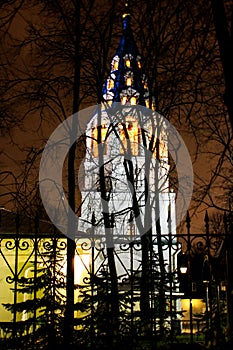 Christian chapel behind the trees