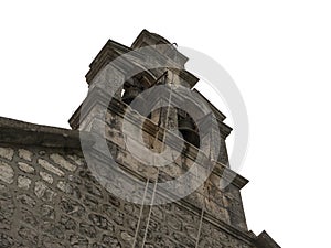 Christian church bell tower side view isolated on white