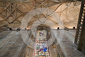 Christian church ceiling with stained glass windows