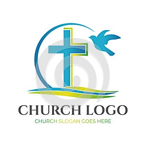 Christian Church Logo Design with Cross and Pigeon photo