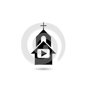 Christian church service streaming video icon logo with shadow