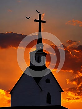 Christian Church Silhouette, Religion, Generative Ai illustration.