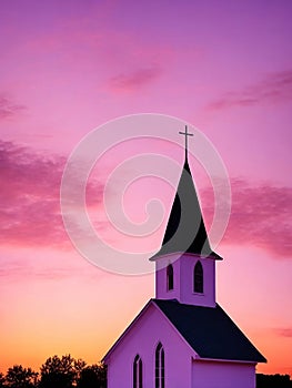 Christian Church Silhouette, Religion, Generative Ai illustration.