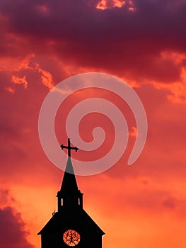 Christian Church Silhouette, Religion, Generative Ai illustration.