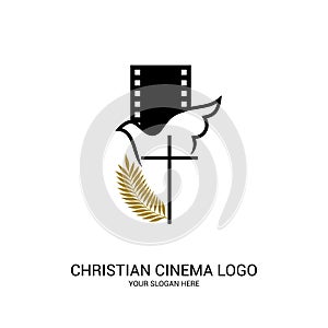 Christian cinema logo. Symbols of movies and videos for the ministry, conference, camp, festival, event