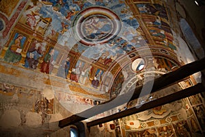 Christian colorful frescoes, Santo Spirito - Holy Spirit - church. Bormio, Lombardy, Italy