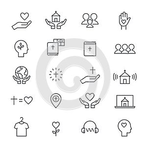 Christian Community, Church and Ministry Line Icons. Flat Vector Design photo