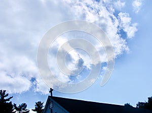 Christian cross against a cloudy blue sky