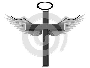 Christian cross and angel wings