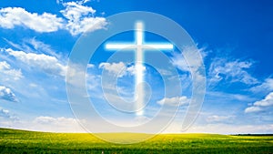 Christian cross appears bright in the sky