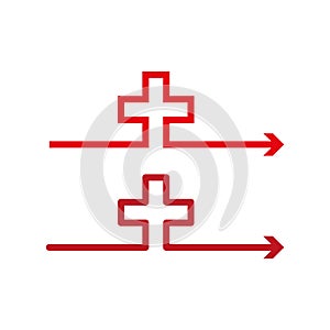 Christian Cross with Arrow. Religious Direction Symbol. Faith Pathway Sign. Vector illustration. EPS 10.