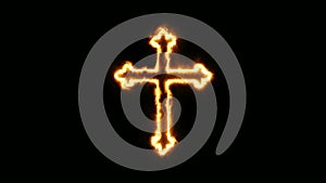 Christian Cross burning on fire..