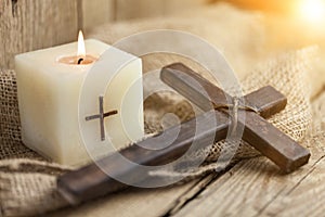 Christian cross and candle