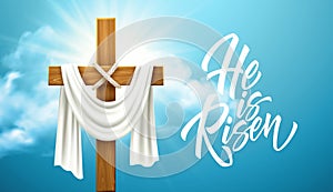 Christian Cross. Congratulations on Palm Sunday, Easter and the Resurrection of Christ. Vector illustration