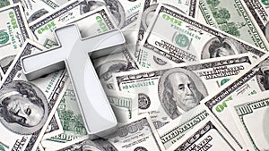 Christian cross on the dollar background