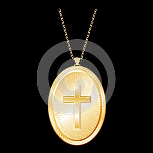 Christian Cross Gold Locket, Jewelry Necklace Chain