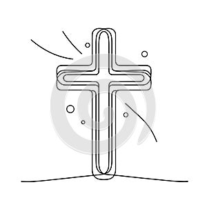 Christian cross. Hand drawn Christian Cross. Abstract linear Christian Cross isolated on white