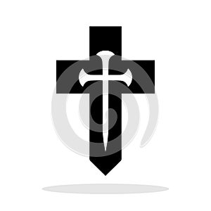 Christian cross icon. Black religious cross symbol isolated on white