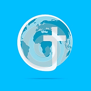 Christian cross icon with globe Earth. Vector illustration.