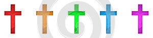 Christian cross icon. Set of crosses in triangular style. Vector religion symbol