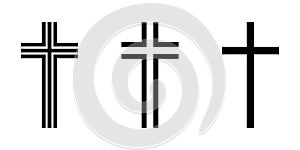 Christian cross icon. Set of linear crosses on white background. Vector illustration