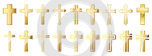 Christian Cross icons set. Gold vector christian cross