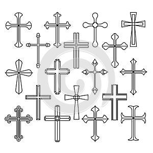 Christian cross icons set isolated on white background