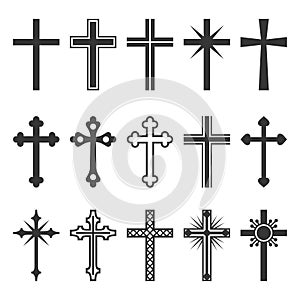 Christian Cross Icons Set on White Background. Vector