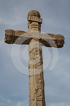 Christian cross with indian motifs, Tepotzotlan photo