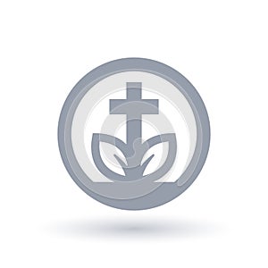 Christian cross leaf icon. Spiritual growth symbol.