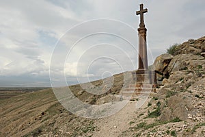 Christian cross near ancient monastery Khor Virap