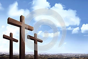 Christian cross over blue sky background