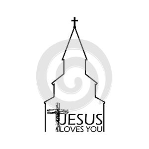 Christian cross and quote Jesus loves you icon isolated on white background