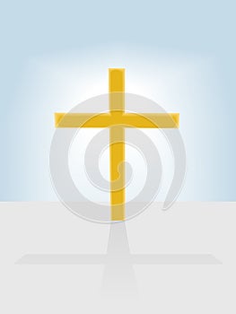 Christian cross radiant on blue sky background