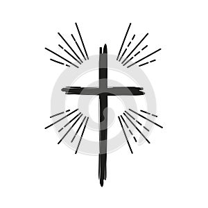 Christian cross sign hipster sun starburst circle retro vintage design