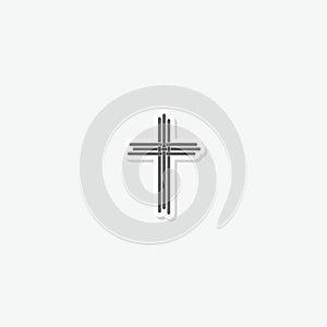 Christian cross simple icon sticker isolated on gray background