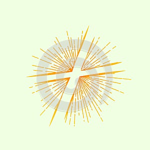 Christian cross in sunlight. Spiritual crucifix vector icon.