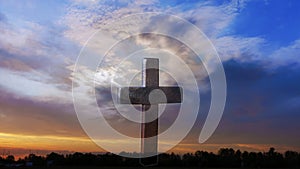 Christian cross on sunset background . cross beautiful