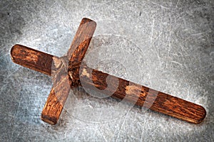 Christian Cross - symbol of the Christian faith, the main attribute of Christians. Handmade wooden cross. Christian religion