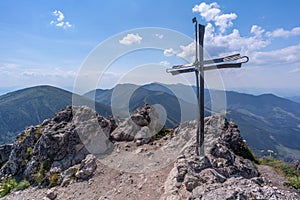 Christian cross on the top of the hill, Velky Rozsutec