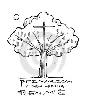 Christian Cross, tree and phrase