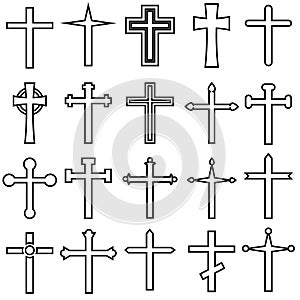 Christian cross vector icons cet. Christian cross icon illustration. Christian cross symbol collection.
