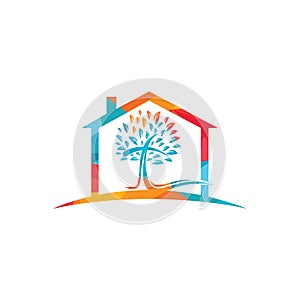 Abstract home and tree religious cross symbol icon vector design.