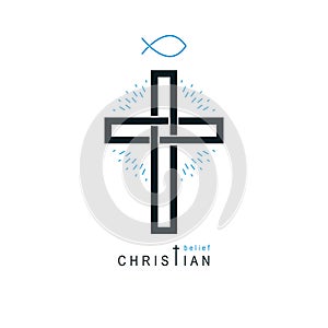 Christian Cross vector symbol, Christianity God religion icon.